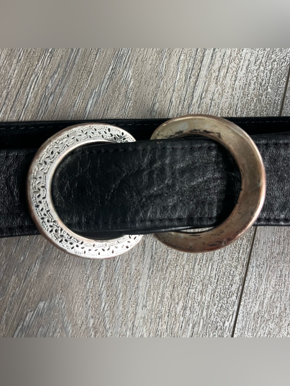 Vintage Black Leather Belt Silver Ring Buckle Boho Western S/M - Picture 3 of 10